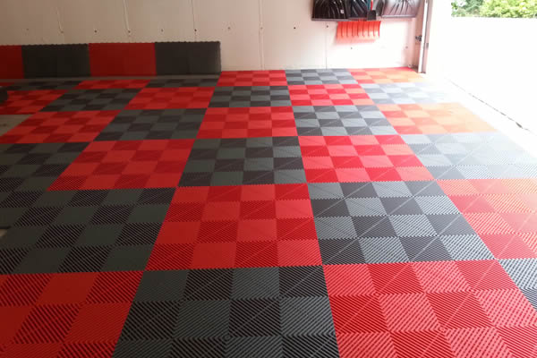 Checkered Design Garage Flooring and Checker Pattern Roll-Out Flooring by